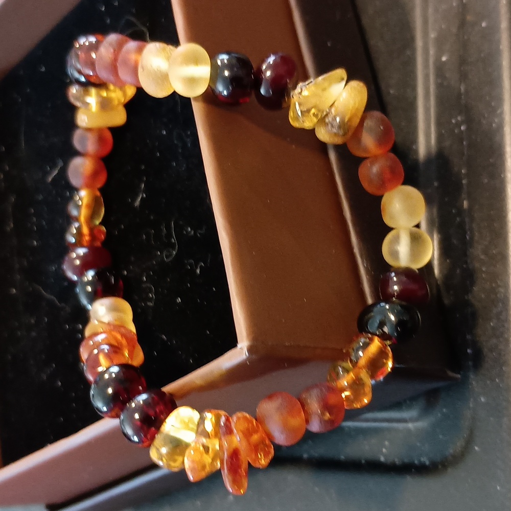 7.5 inch unisex Genuine Multi Colored Baltic Amber bead bracelet
